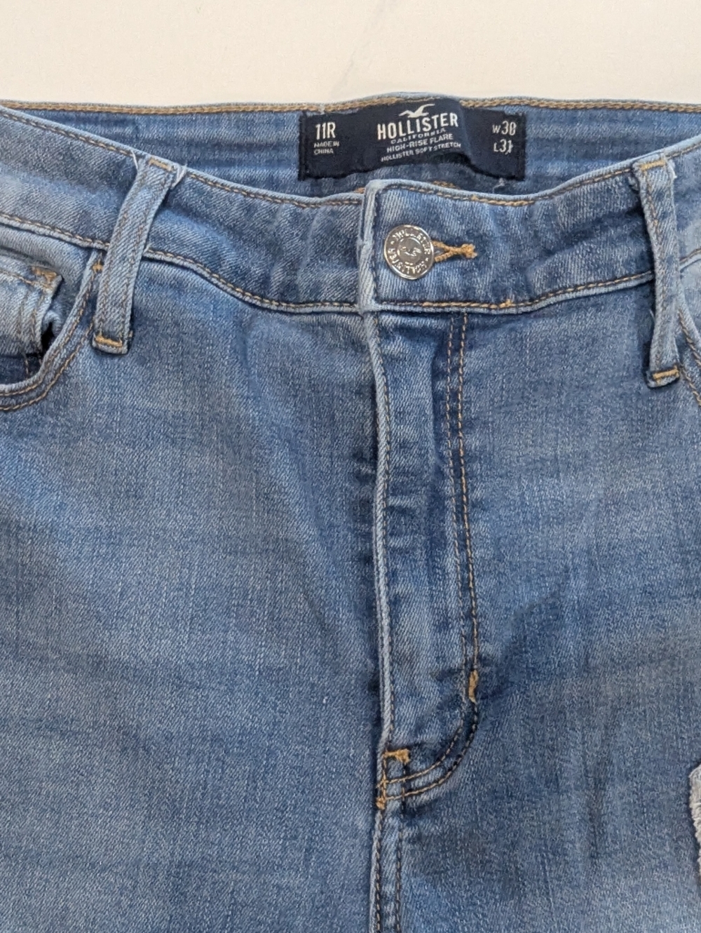 Hollister Patchwork High Rise Flare Raw Hem Soft Stretch Juniors Size 11R 30/31 - Picture 5 of 10
